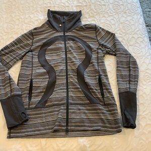 Gray and white stripe Lululemon jacket women’s size 10